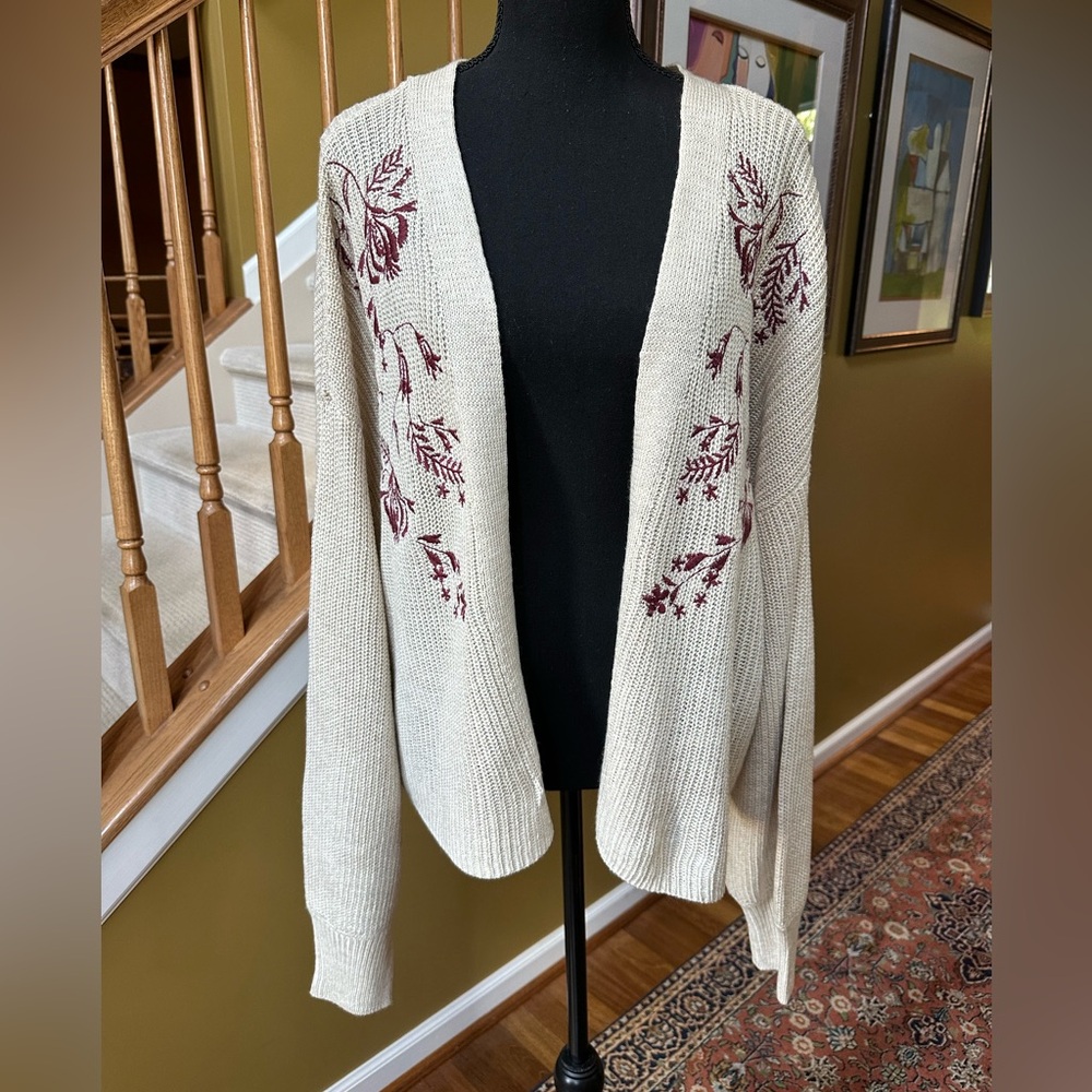 Moth from Anthropologie Embroidered Open Cardigan